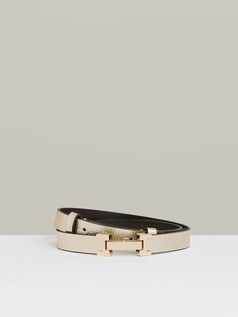 Reiss Gold Hayley Leather Metallic Belt | Reiss US