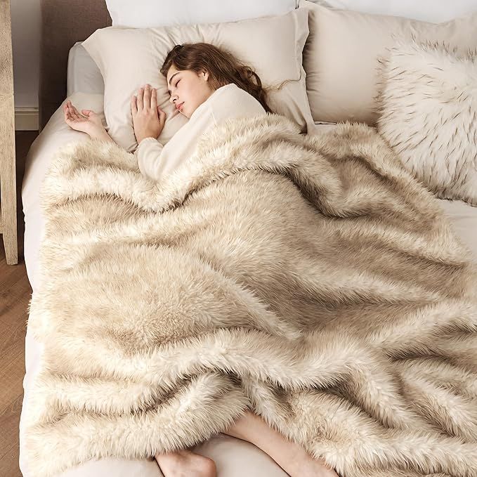 Bedsure Faux Fur Throw Blanket, Brown Thick and Warm Blanket for Winter, Fuzzy Elegant Fluffy Dec... | Amazon (US)