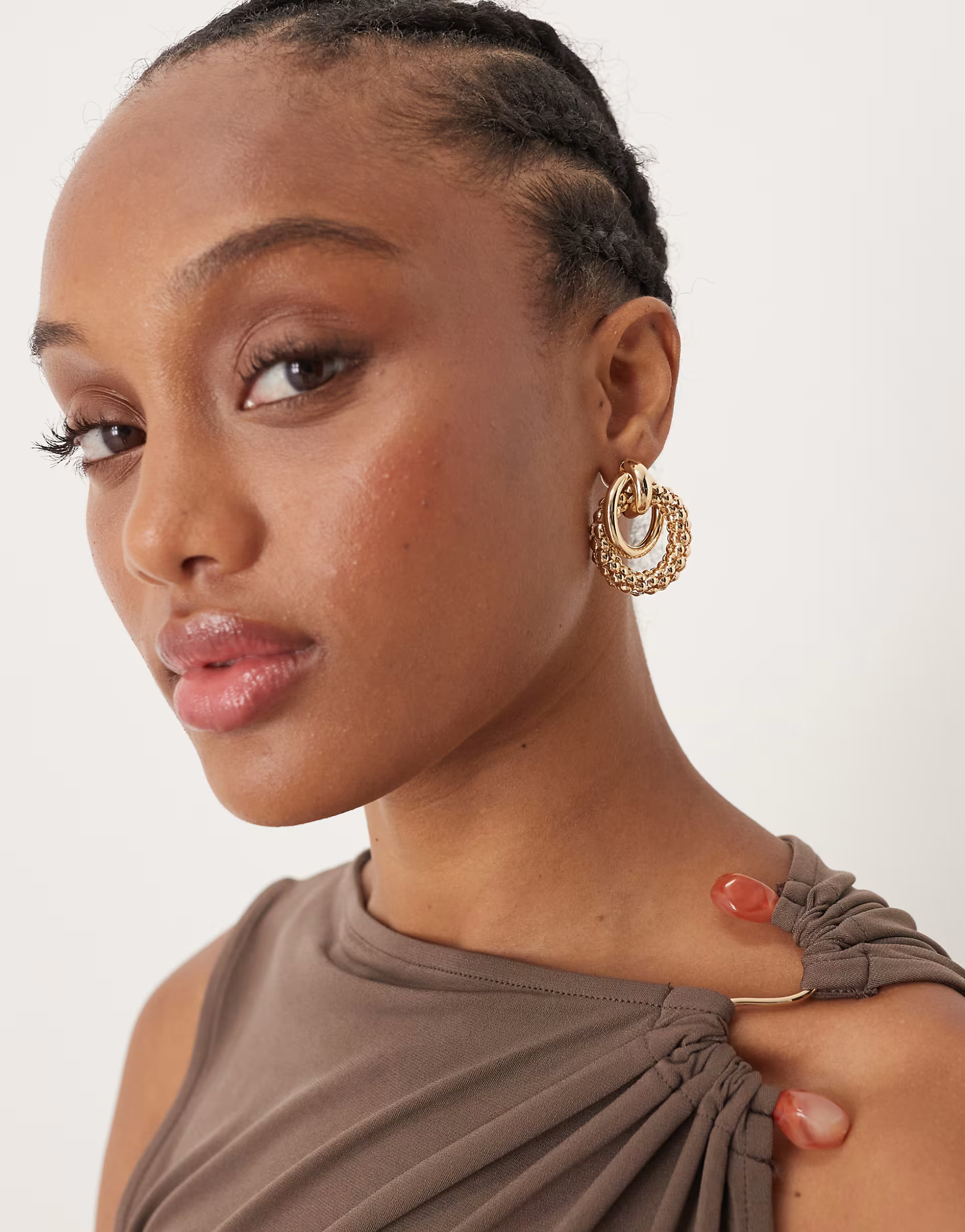 ASOS DESIGN earrings with textured link design in gold tone | ASOS (Global)