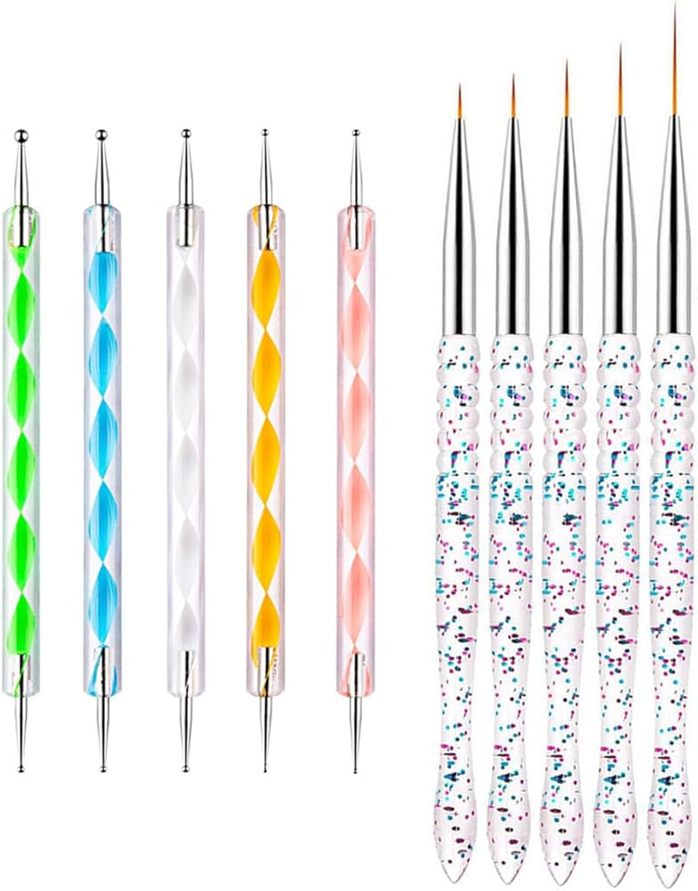 Nail Dotting Tools 10 Pcs Kit 5 pcs Double-end Nail Dotting tools and 5 Pcs Nail Liner Brushes | Amazon (US)