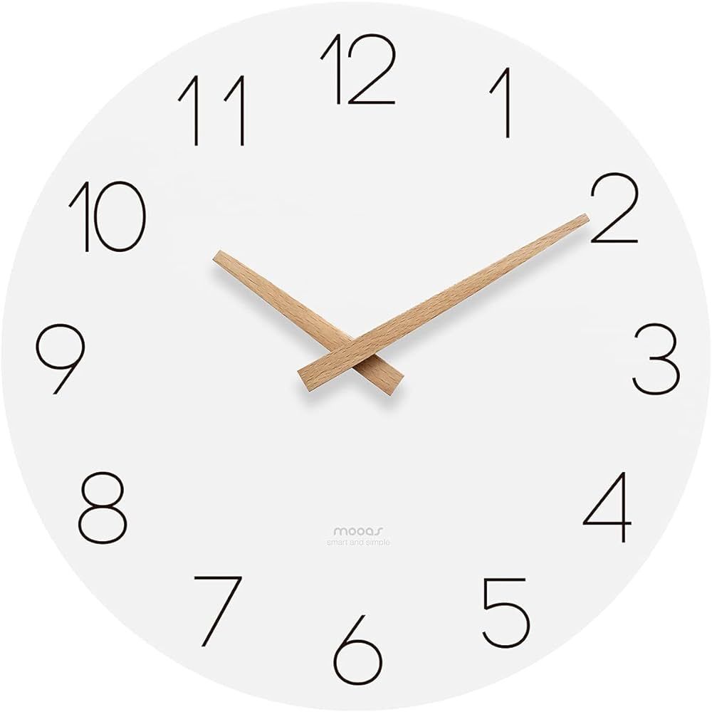 mooas Flatwood Wall Clock, 12" Wood Non-Ticking Sweep Movement Decorative Battery Operated Wall C... | Amazon (US)