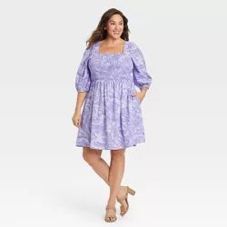 Women's Plus Size Puff Elbow Sleeve Smocked Dress - Ava & Viv™ | Target