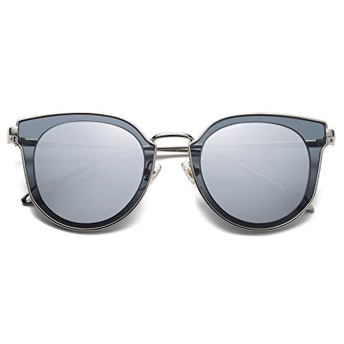 SOJOS Fashion Round Polarized Sunglasses for Women UV400 Mirrored Lens SJ1057 with Silver Frame/Grey&Silver Mirrored Lens | Amazon (US)