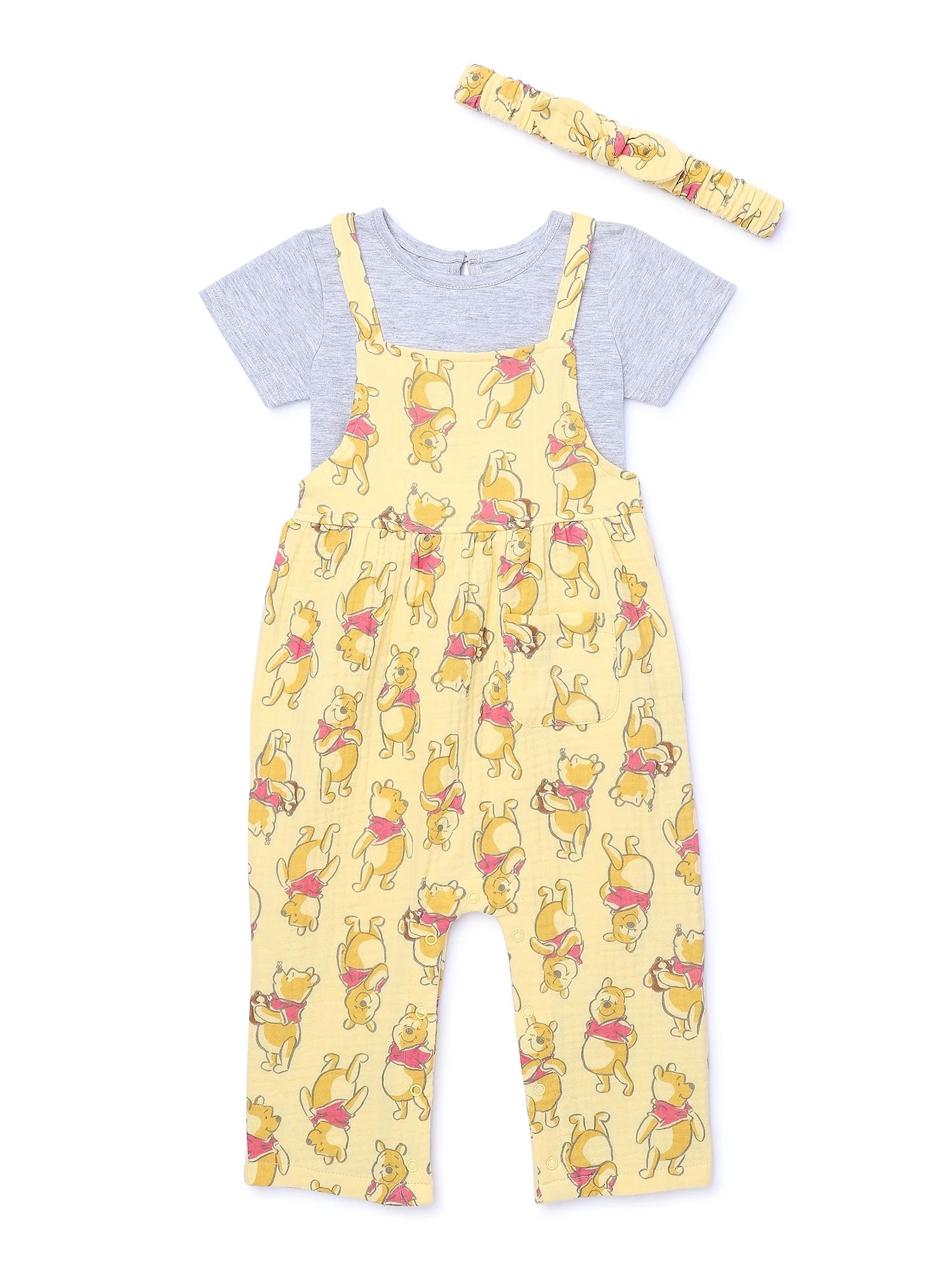Winnie the Pooh Baby Girls Romper Set, 3-Piece, Sizes 0/3M-24M | Walmart (US)
