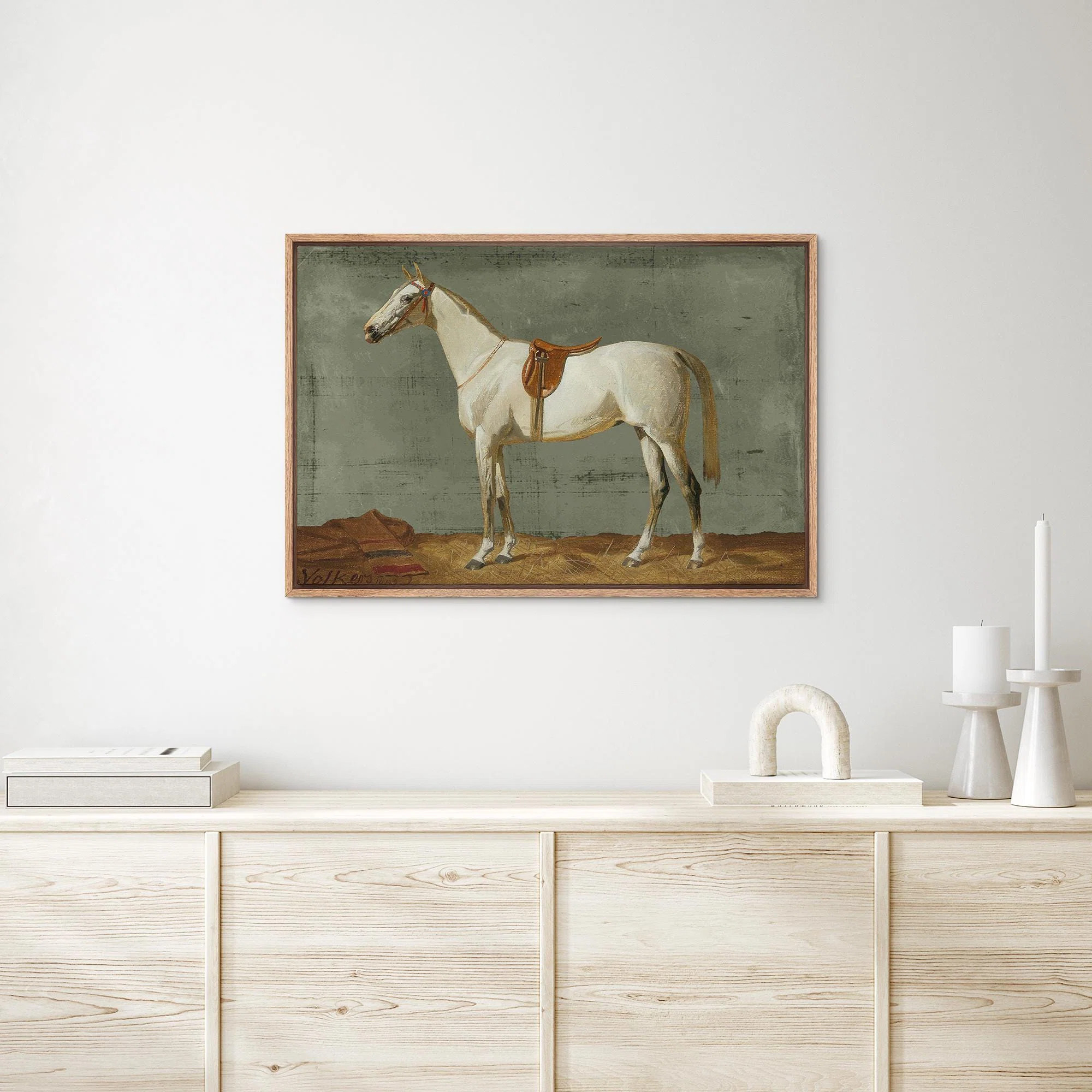 White Horse Vintage Animal Rustic Artwok Living Room Decor Framed Canvas Print Wall Art | Wayfair North America