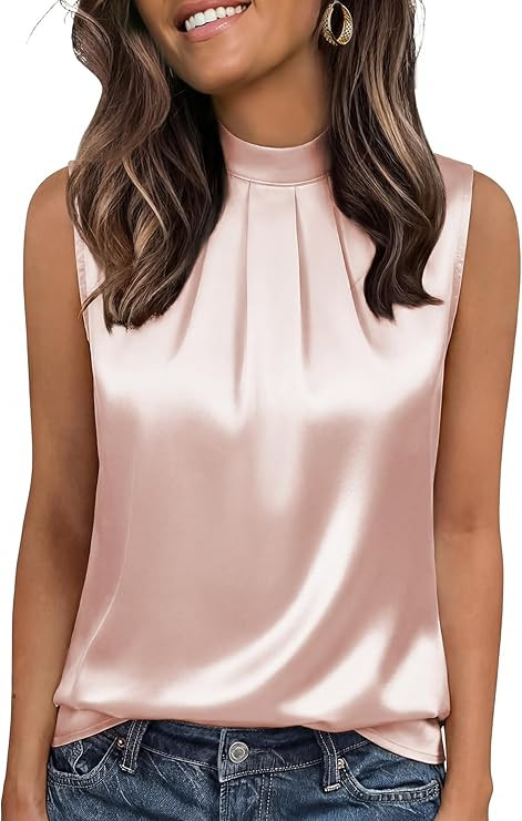 Funlingo Women's Silk Satin Tank Tops Mock Neck Camisole Dressy Sleeveless Blouse Business Casual... | Amazon (US)