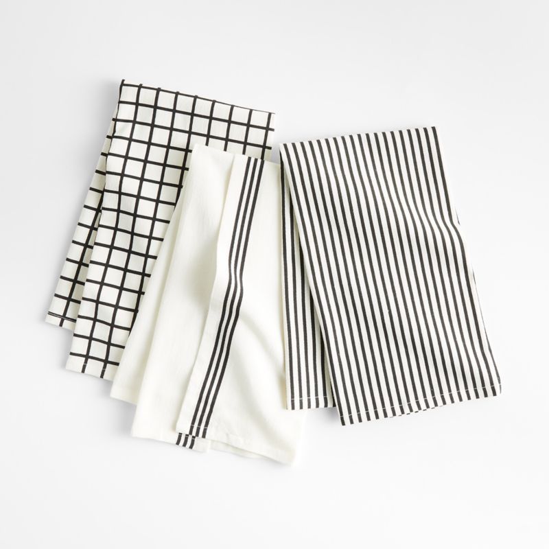 Black Flour Sack Dish Towel Set with Reusable Bag | Crate and Barrel | Crate & Barrel