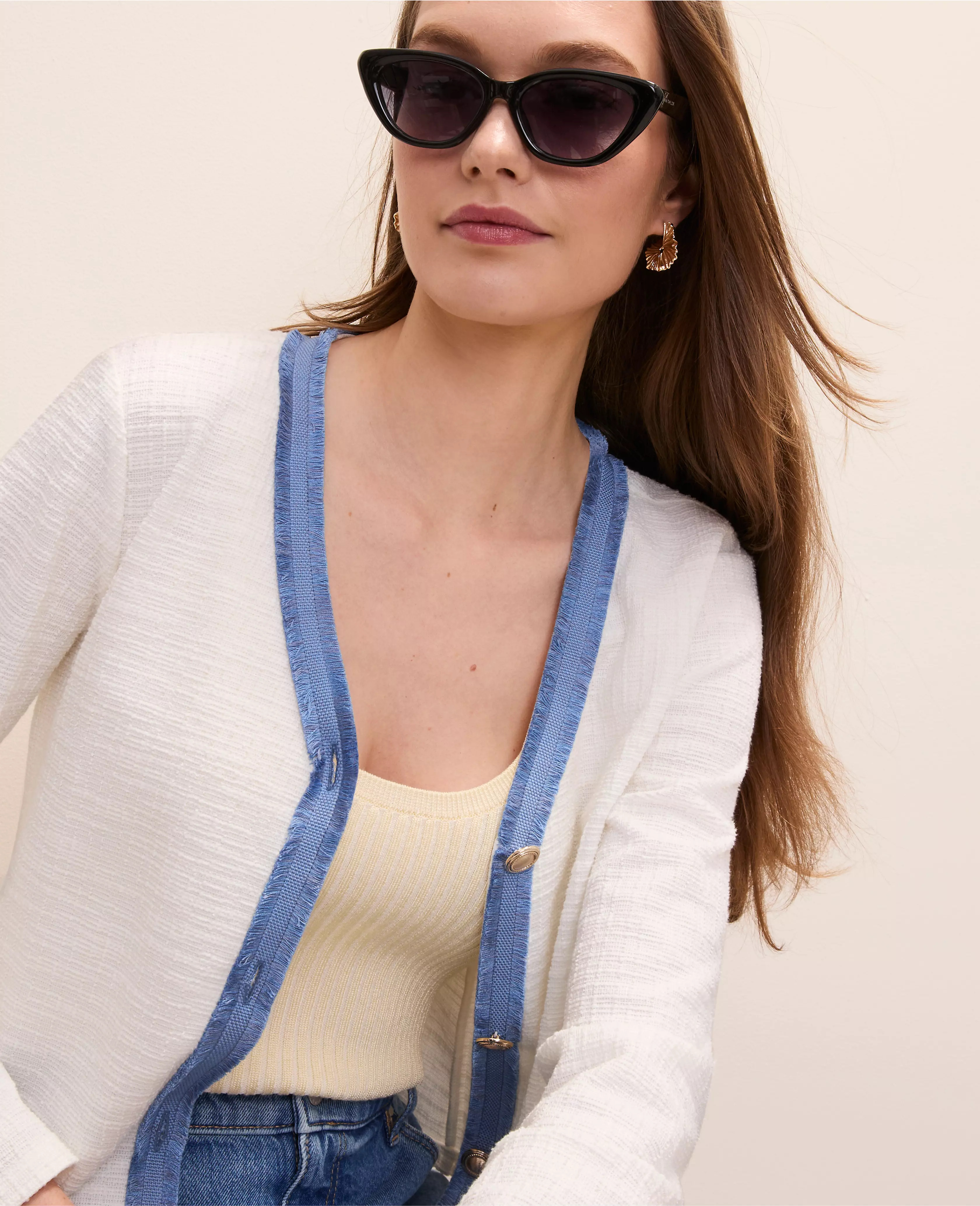 Fringe Trim Cropped Tweed Jacket | Ann Taylor