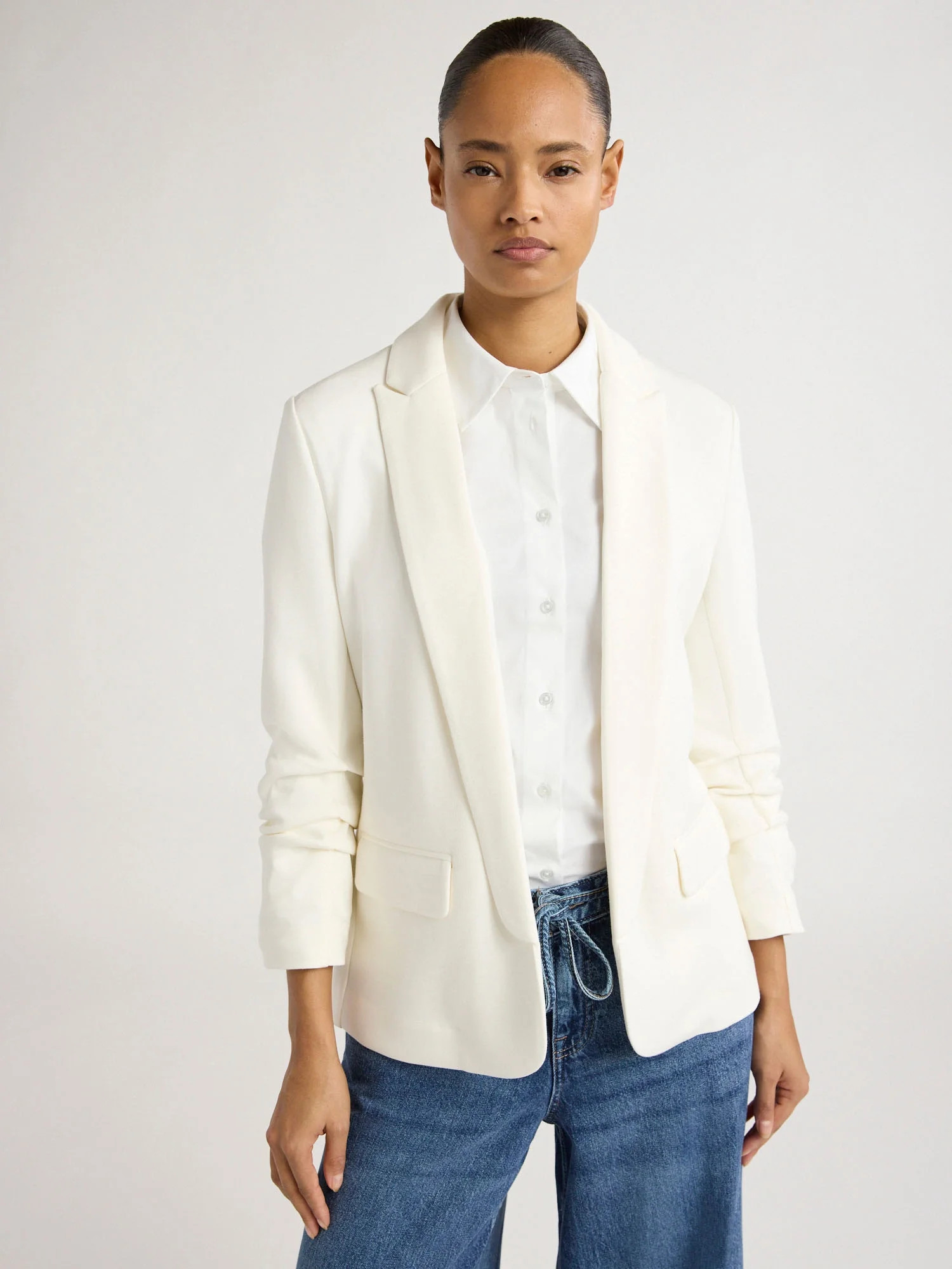 Scoop Women's and Women’s Plus Ultimate ScubaKnit Relaxed Blazer with Scrunch Sleeves, Sizes XS... | Walmart (US)