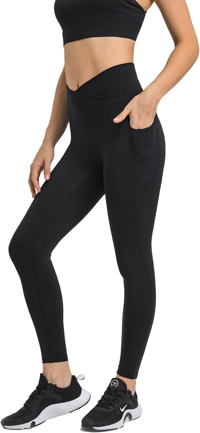 altiland Women's V Waist No Front Seam 7/8 Workout Leggings with Pockets - Buttery Soft Cross Hig... | Amazon (US)