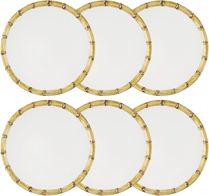 UPware Bamboo Melamine Salad Plate Set, Round Plates with Bamboo Edge for Risotto, Pasta, and Sal... | Amazon (US)