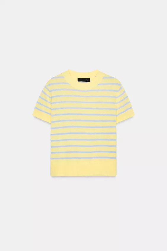 STRIPED SHORT SLEEVE KNIT SWEATER | Zara Canada