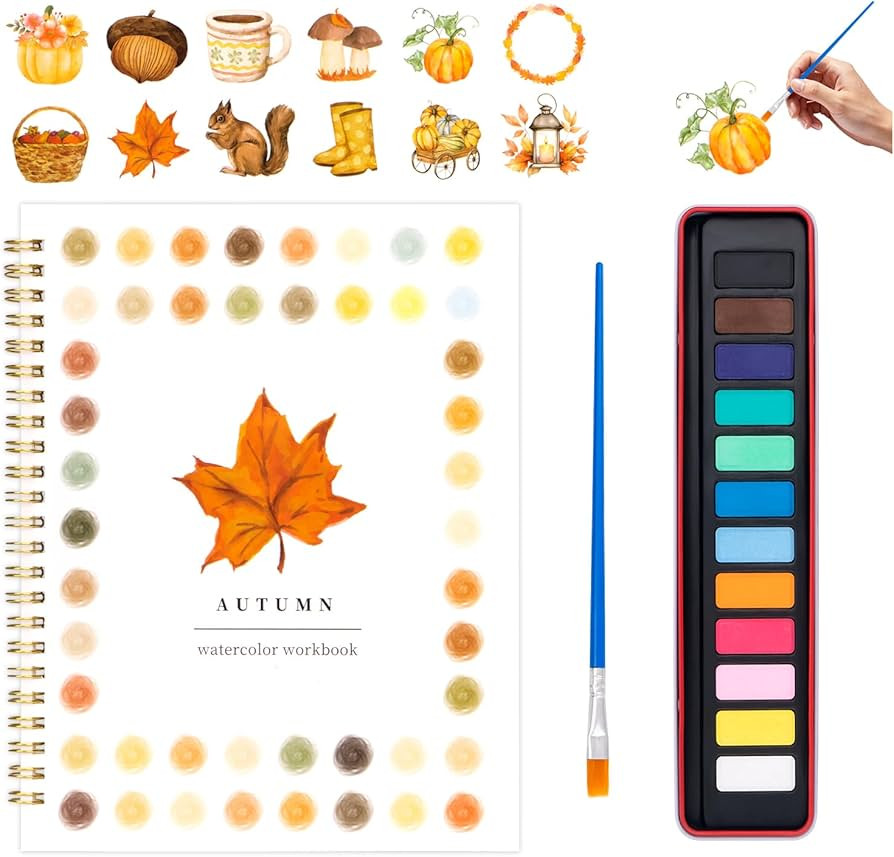 Watercolor Workbook for Adults, Beginner Friendly Watercolor Painting Kit Autumn Water Coloring B... | Amazon (US)