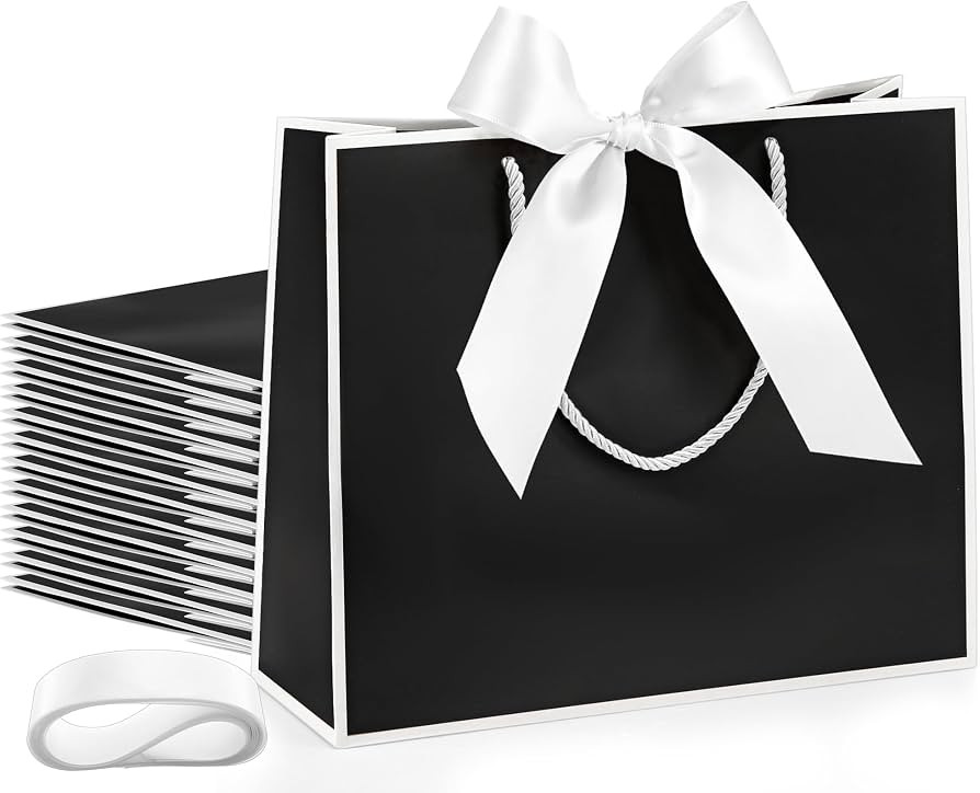 Silkfly 12 Pcs Thank You Gift Bags with Handles 11.8 x 10 x 4'' Elegant Gift Bags with Bow Ribbon... | Amazon (US)