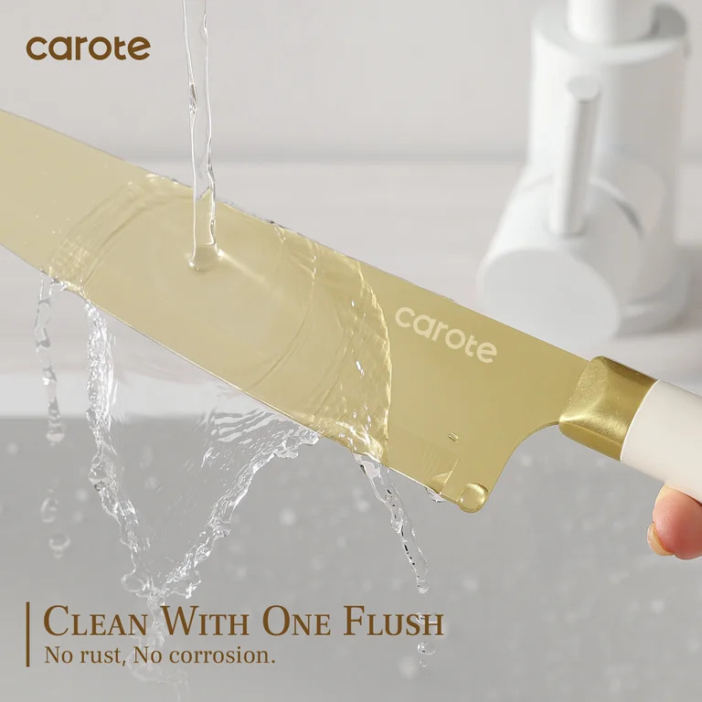 Carote 12PCS Knife Set with Blade Guards, Dishwasher Safe, Stainless Steel Blade, White and Gold | Walmart (US)