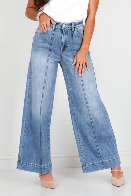 Bria Medium Denim Wide Leg Pant | The Willow Tree