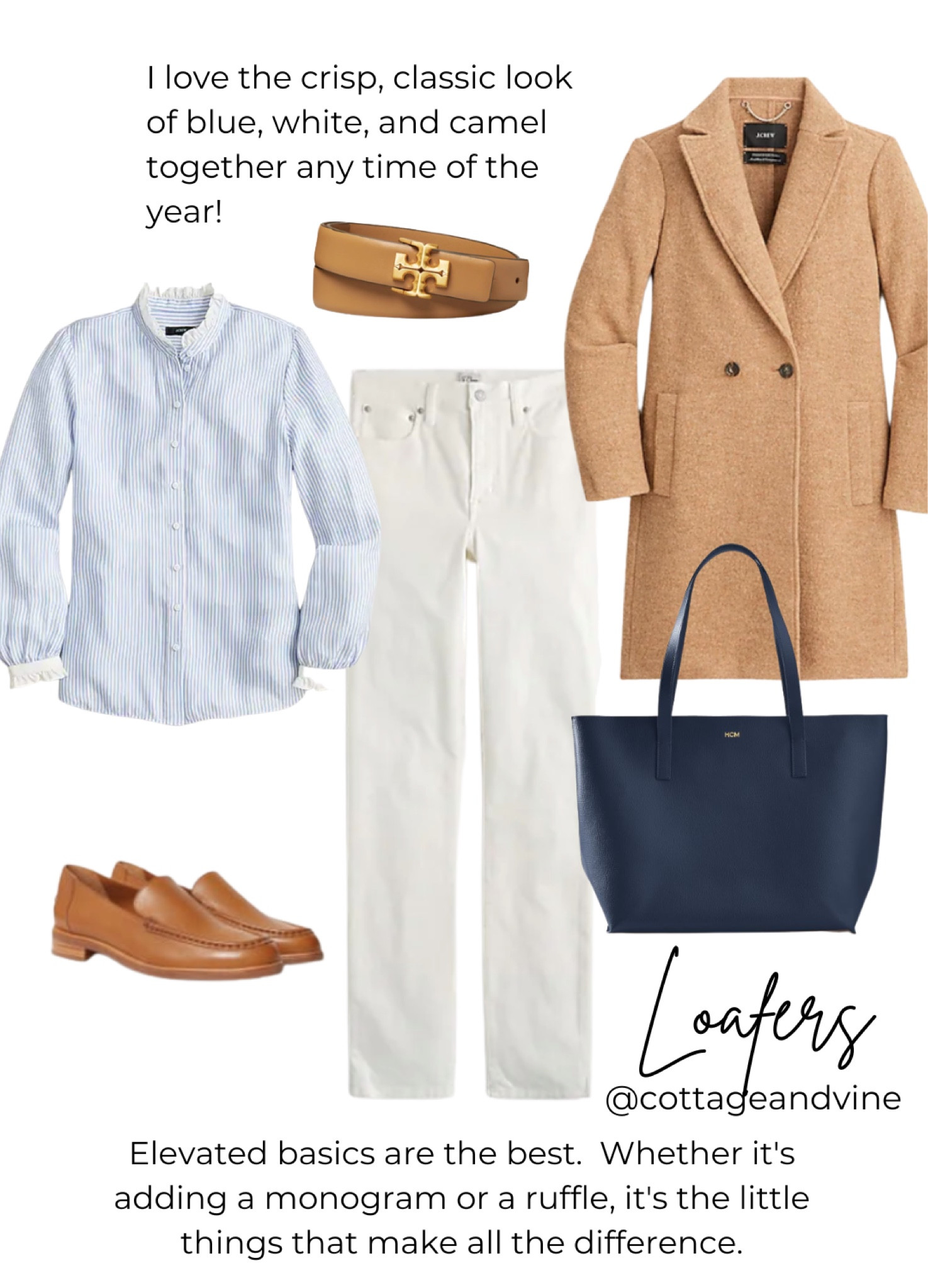 Loafers styling - classic color combo.  White, blue, and camel.  #loafers #classicstyle 

#LTKstyletip #LTKshoecrush #LTKSeasonal