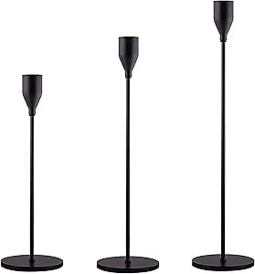 Amazon.com: Matte Black Candle Holders Set of 3pcs for Taper Candles, Elegant Candlestick Holder ... | Amazon (US)