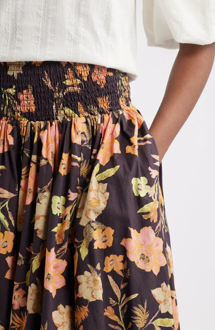 Treasure & Bond Floral Smocked Waist Cotton Maxi Skirt | Nordstrom | Nordstrom