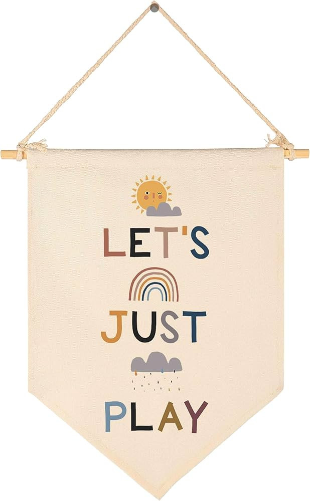 Let‘s Just Play -Canvas Hanging Flag Banner Wall Sign Decor Gift for Baby Kids Gril Boy Nursery... | Amazon (US)