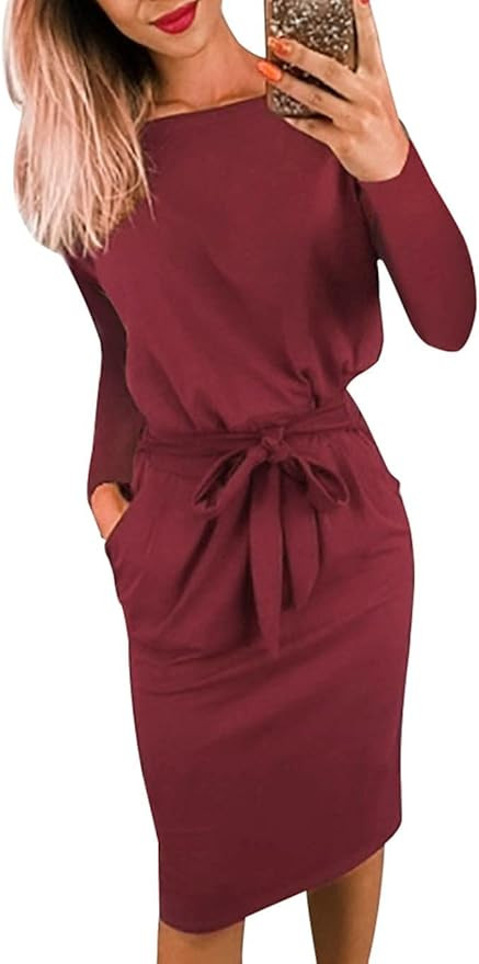 PRETTYGARDEN 2023 Fashion Fall Dresses for Women Casual Long Sleeve Belted Party Bodycon Sheath P... | Amazon (US)