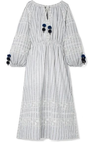 Isla embroidered striped cotton-voile midi dress | NET-A-PORTER (US)