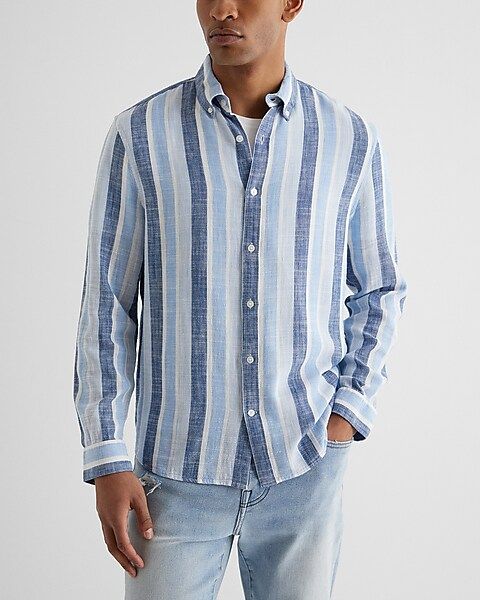 Striped Stretch Linen-Blend Shirt | Express