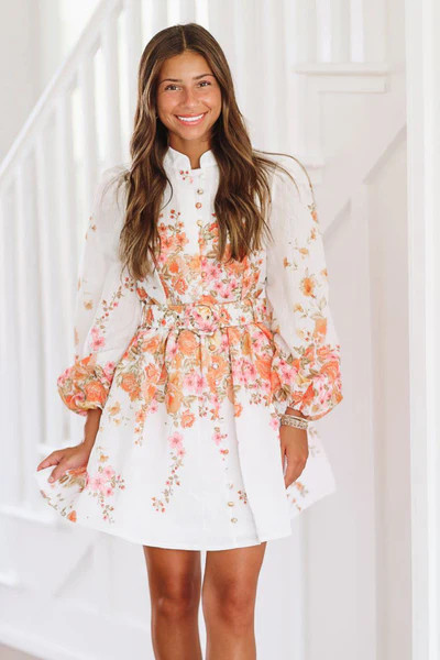 Designer Moments Mini Dress - Ivory and Orange | Hazel and Olive