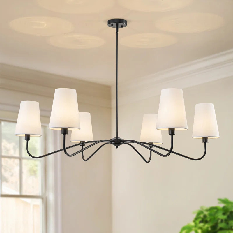 47”w Classic Chandelier With White Linen Shades | Wayfair North America