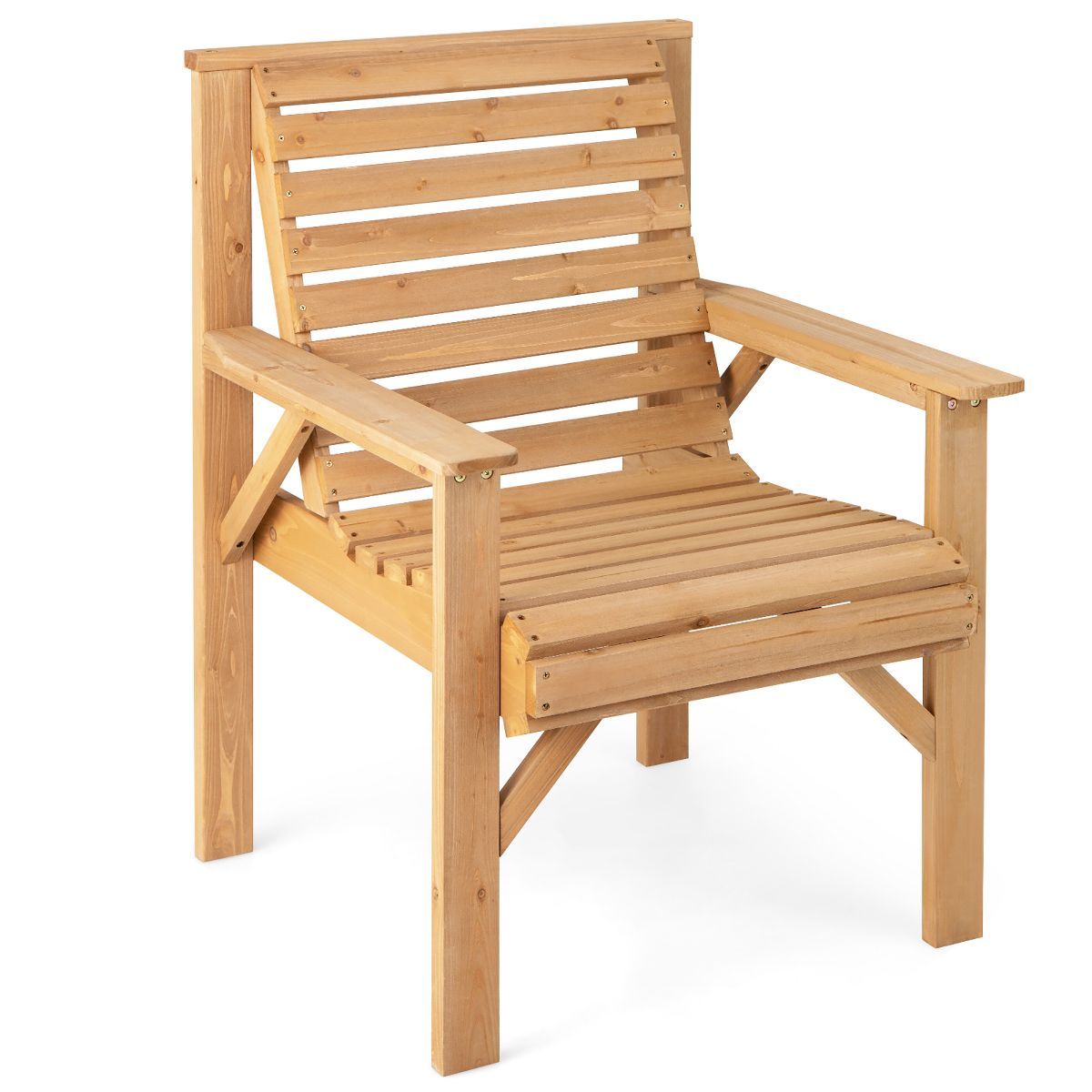 Costway Patio Fir Wood Chair Dining Inclined Backrest Garden Backyard Indoor Natural | Target