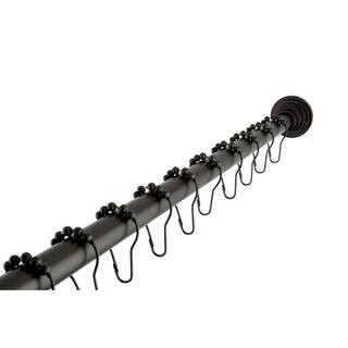 Traditional 60 in. to 72 in. Tension Shower Rod with Hooks in Oil Rubbed Bronze | The Home Depot