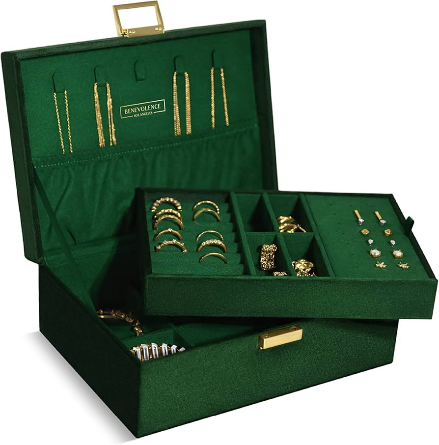 Benevolence LA Large Jewelry Storage Box, Velvet Jewelry Boxes for Women | Earring Organizer for ... | Amazon (US)
