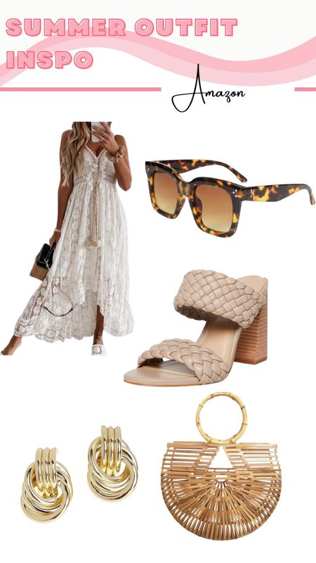 Amazon summer outfit inspo! Lace summer maxi dress, nude heels, tortoise shell sunglasses, trendy gold earrings, straw bag

#LTKShoeCrush #LTKStyleTip #LTKMidsize