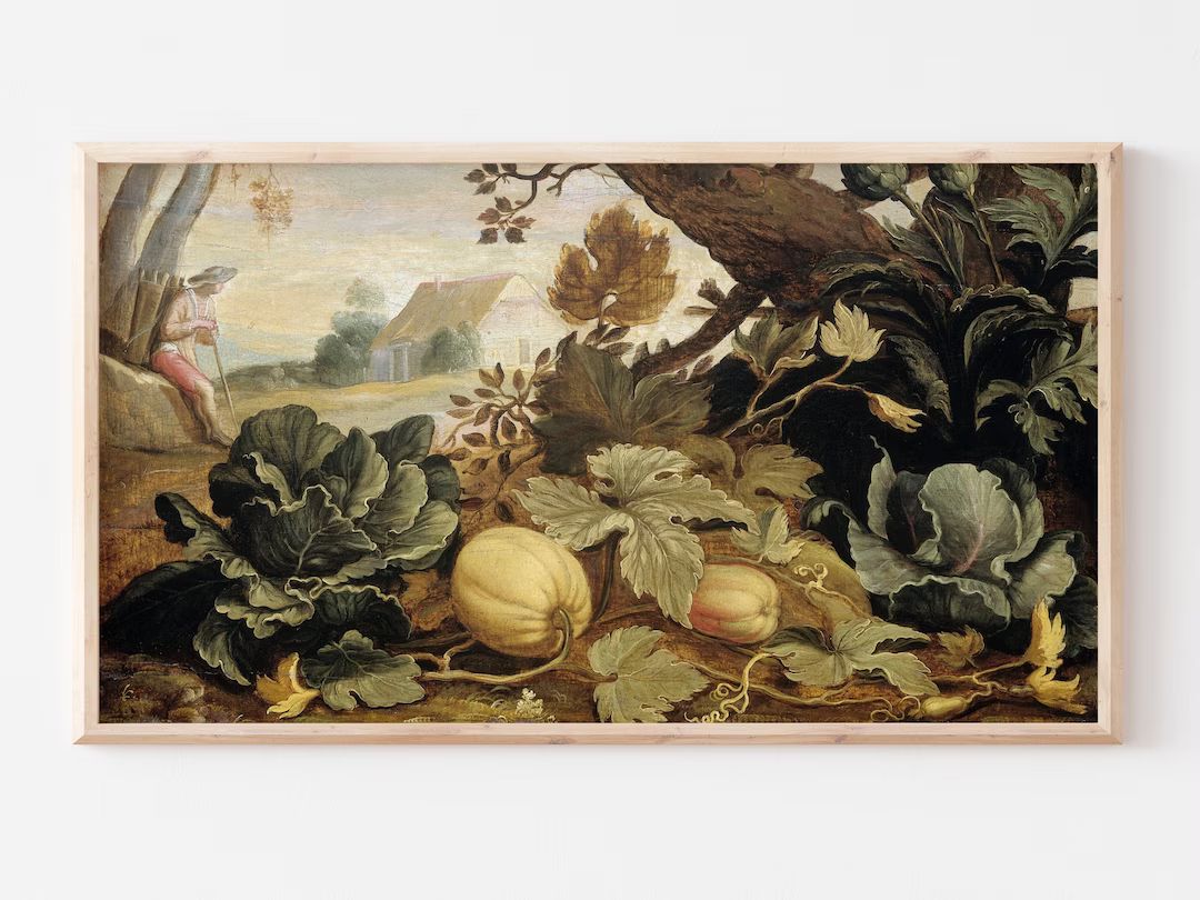 Samsung Frame TV Art | Vintage Fall Pumpkin Landscape Painting | Muted Colors | Farmhouse | Orang... | Etsy (US)