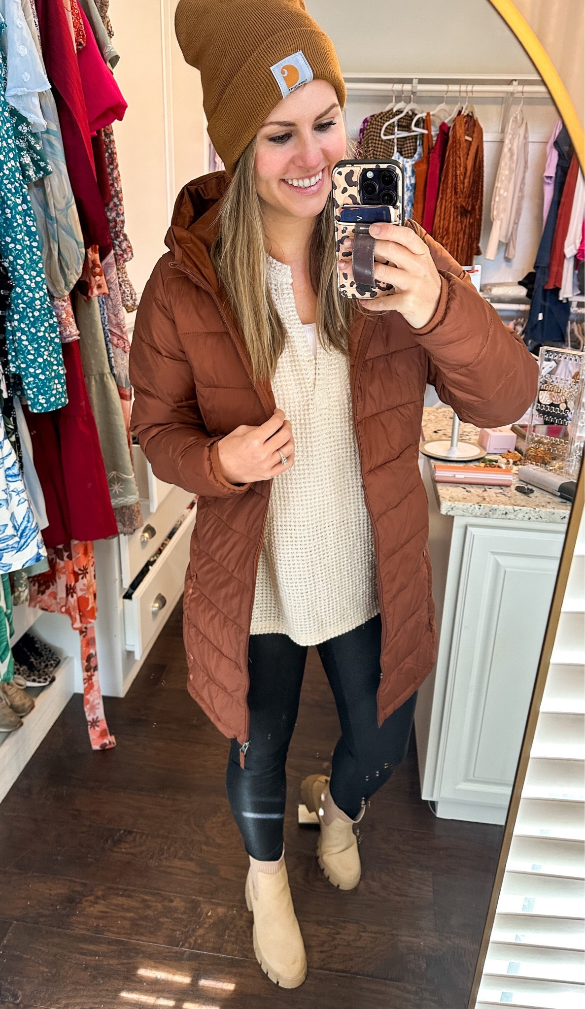 Casual mom life outfit ✨ 

Amazon puffer coat jacket, waffle knit Henley, faux leather leggings, amazon Chelsea lug boots. Fall outfit. Travel look. Mom style. Winter clothes. Outerwear. Amazon fashion finds. Leopard phone case. Walli cases: code DOROTHYPRO

#LTKSeasonal #LTKCyberWeek #LTKHoliday