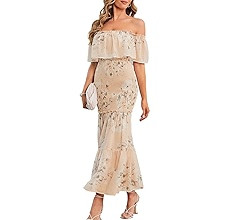 BerryGo Women's Elegant Maternity Off The Shoulder Ruffle Bodycon Maxi Dress Smocked Bridesmaid W... | Amazon (US)