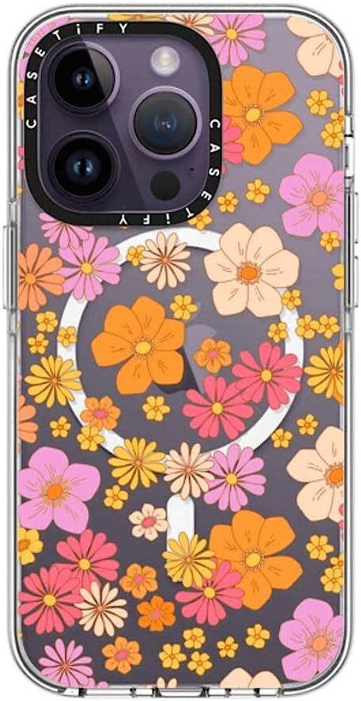 Casetify Clear Case for iPhone 14 Pro Compatible with Magsafe - Retro Boho Hippie Flowers (60s / ... | Amazon (US)