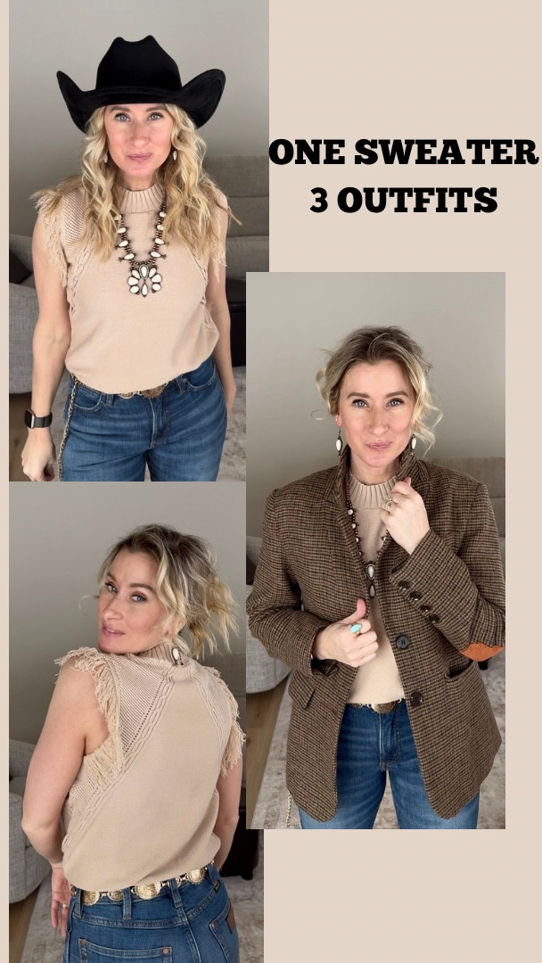 3 ways to style one sweater 🤍
casual, western, or dressed up—this one does it all

linking every piece in each look

#LTKootd #LTKOver40 #LTKgrwm