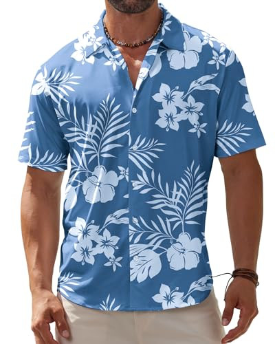BOJIN Men's Hawaiian Wrinkle Free Short Sleeve Button Down Tropical Floral Beach Vacation Shirt | Amazon (US)