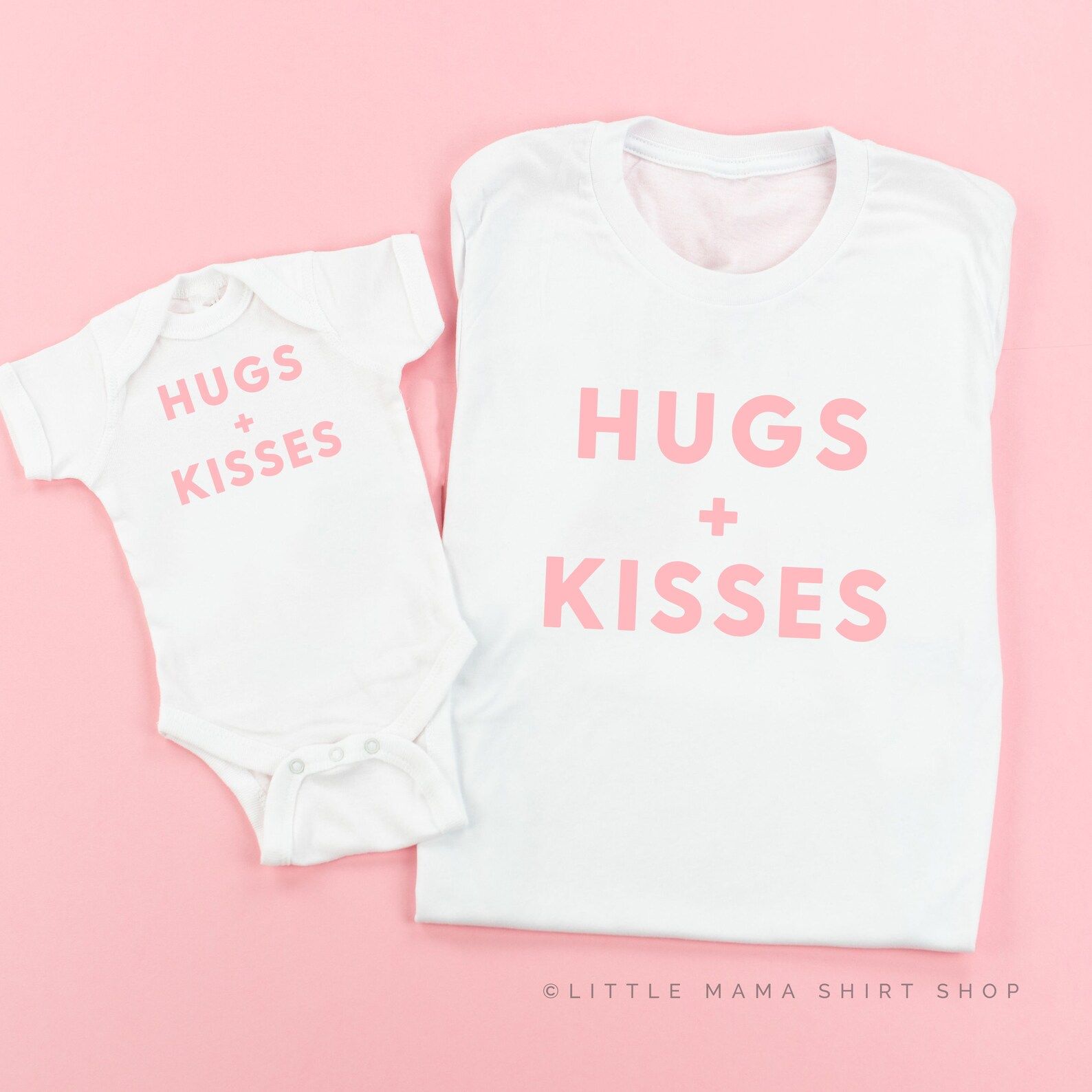 Hugs + Kisses ©White w/Pink | Set of 2 Shirts|Mommy and Me Valentine Shirt|Mom and Daughter Shir... | Etsy (US)