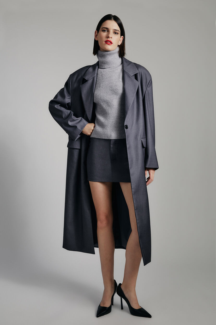 maika oversized coat in dark grey | Bardot (US)