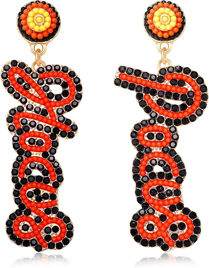 Halloween Earrings Beaded Boo Candy Corn Ghost Earrings for Women Statement Spooky Pumpkin Drop D... | Amazon (US)