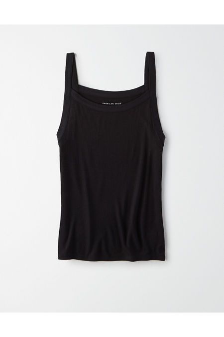 AE Soft & Sexy Scoop Neck Tank Top Women's True Black M | American Eagle Outfitters (US & CA)