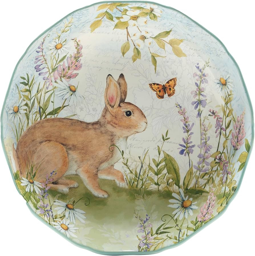 Easter Meadow 13-Inch Ceramic Serving Bowl–Whimsical Bunny & Floral Design–Perfect for Family... | Amazon (US)