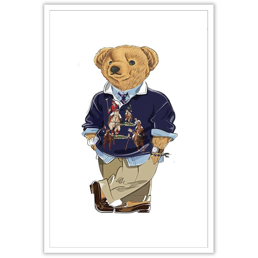 Funny Teddy Bear Canvas Wall Art Trendy Bear In A Polo Shirt Poster Minimalist Animal Magazine Pi... | Amazon (CA)