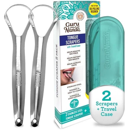 GuruNanda Tongue Scraper & Cleaner, Fights Bad Breath, Stainless Steel, 2 Pack | Walmart (US)