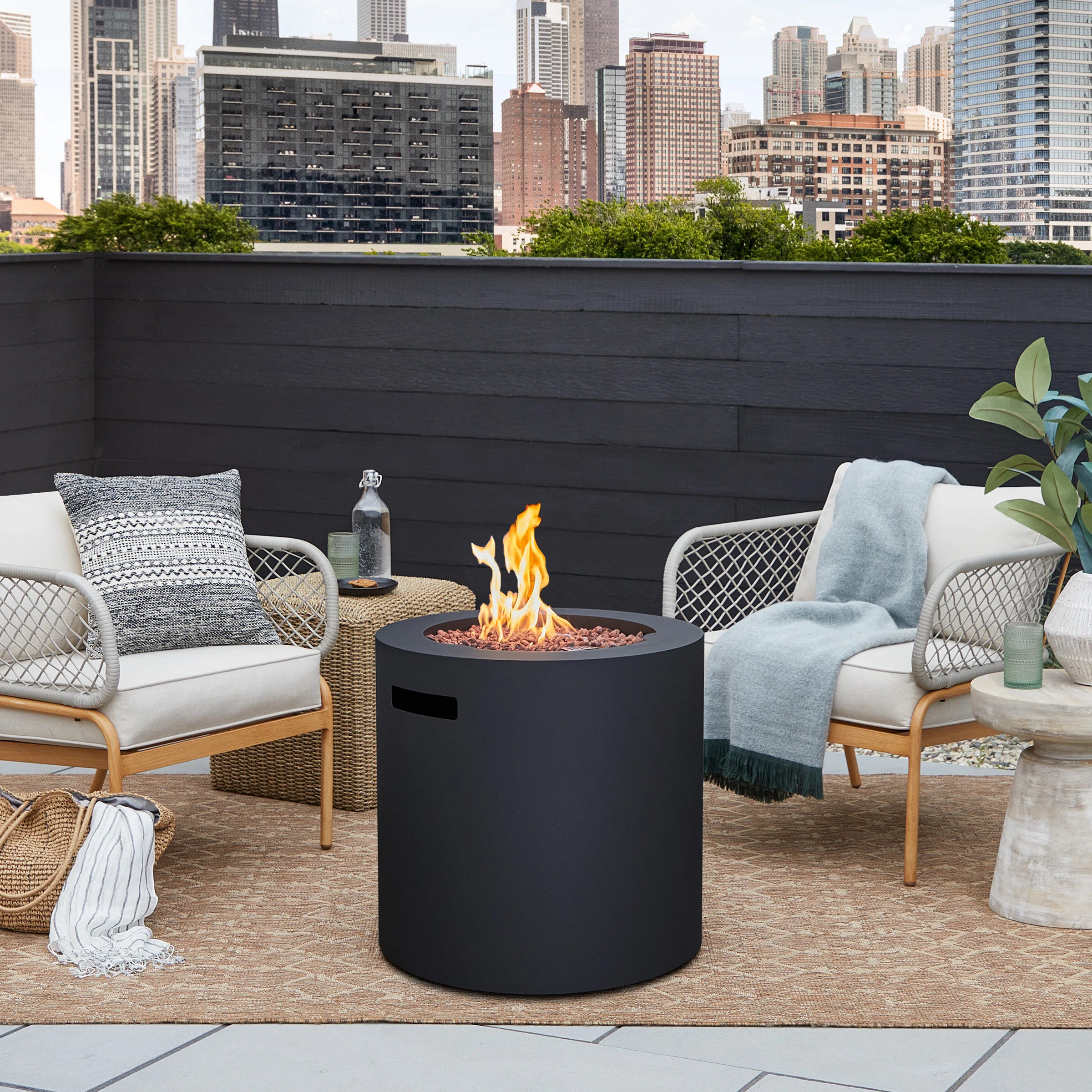 Real Flame Aegean 24" Round Steel Propane Fire Pit Table with Hidden Tank Storage by Real Flame &... | Wayfair North America