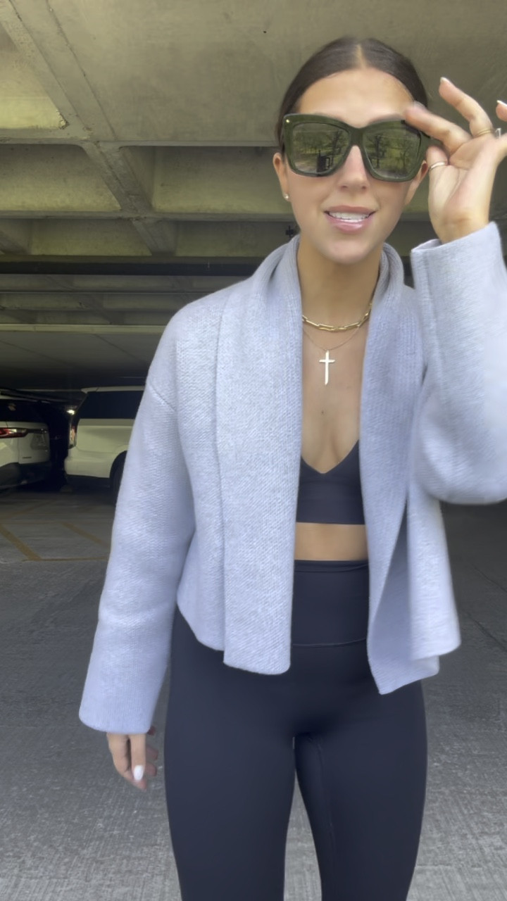 Cardigan: medium
Top: small
Leggings: medium

Workout set and threw on cardi for Pilates. Cropped version of my fav cardigan. Volare leggings because I didn’t like any others this morning with front seem lol. Jewelry is my electric picks collection coming 4/23!! Sunglasses are older but I linked similar! 

#LTKActive #LTKstyletip