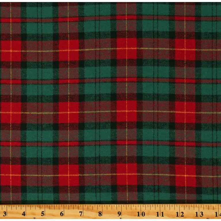 Flannel Christmas Plaid Red Green Gold 60" Shirtweight Woven Yarn Dyed Cotton Flannel Fabric By t... | Walmart (US)
