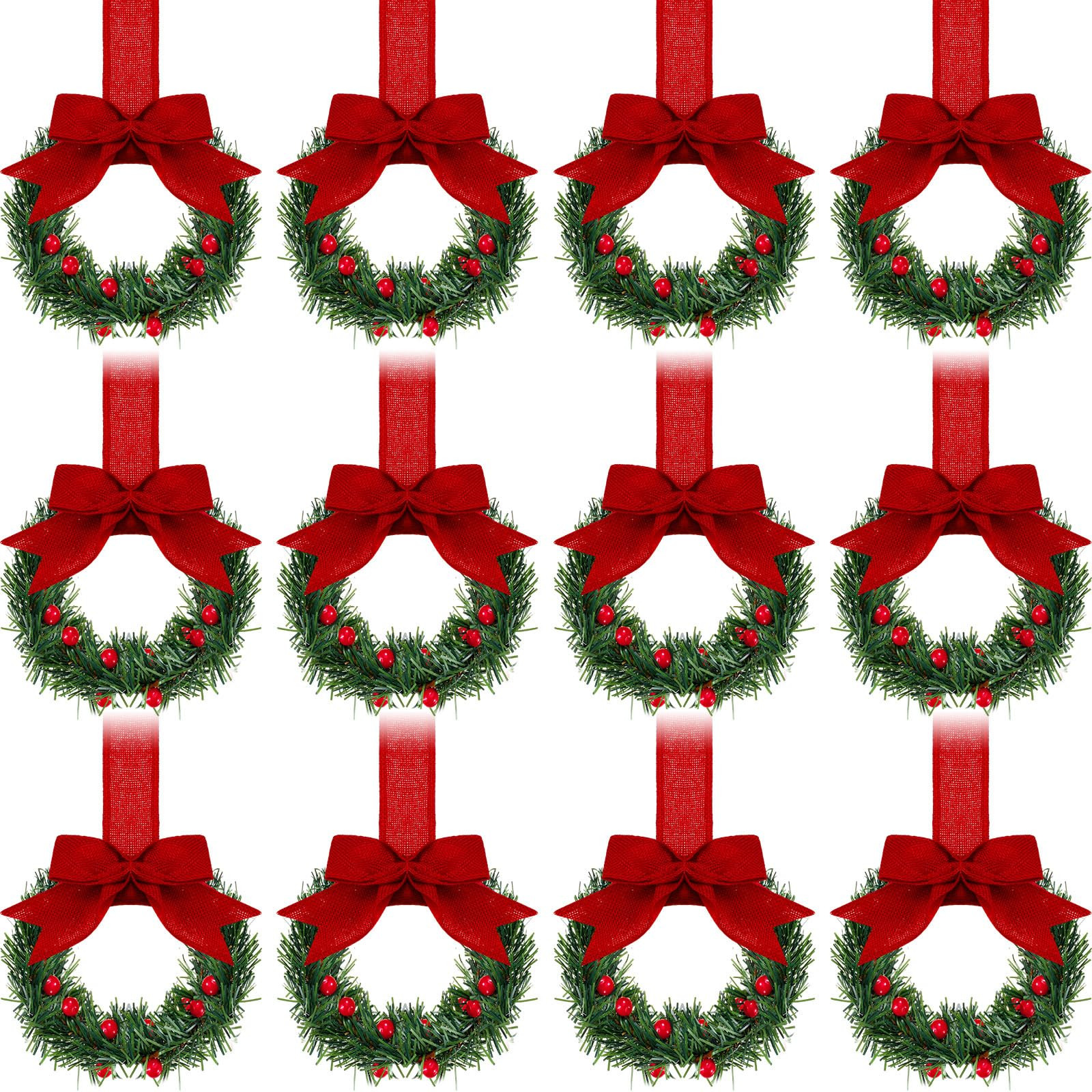 Retrowavy 12 Pcs Christmas Kitchen Cabinet Wreaths with Ribbon 3.94 Inch Mini Christmas Wreath Sm... | Amazon (US)